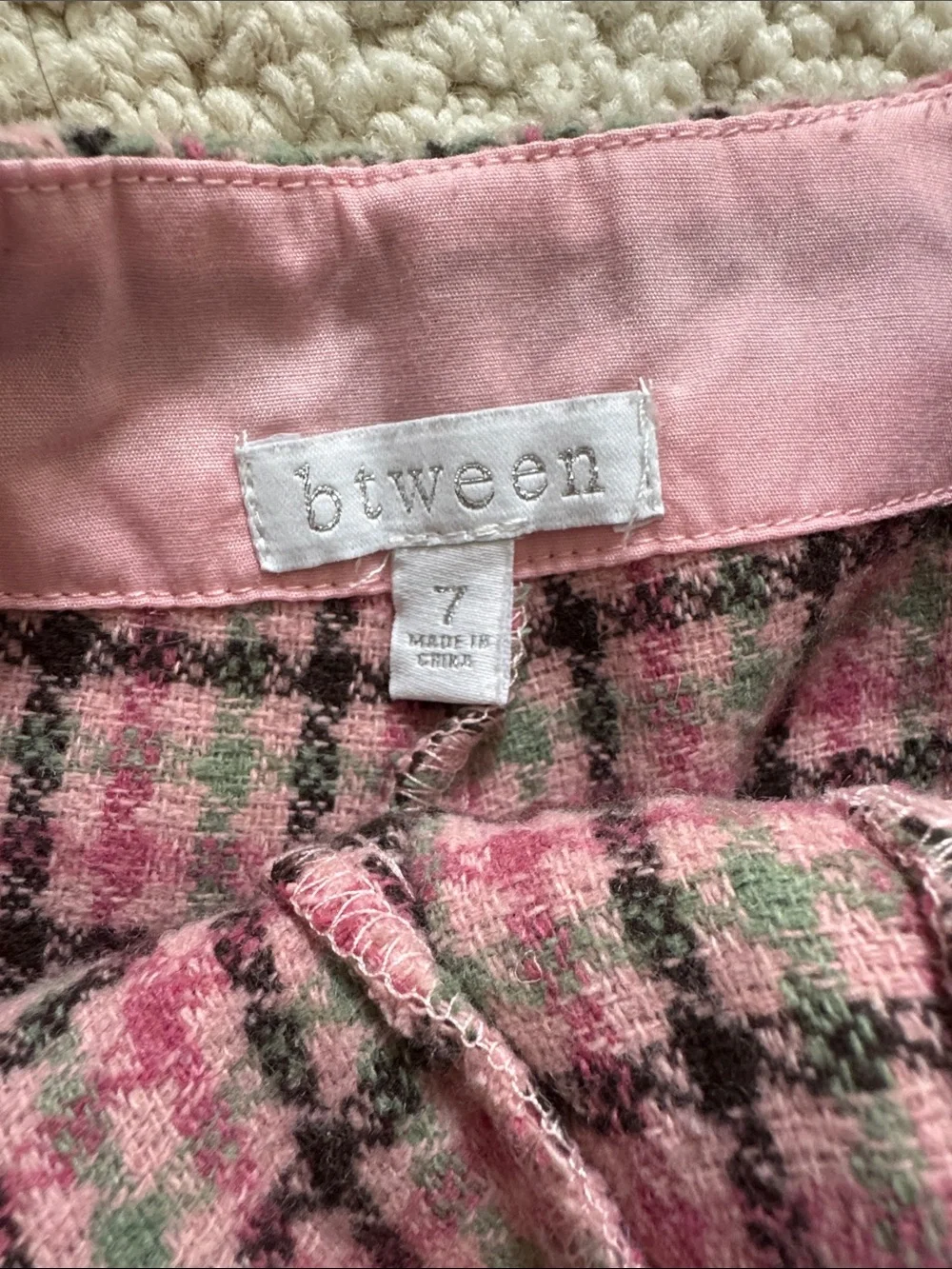 Pink Plaid Tweed girls skort - size 7 (runs a tad bit small)